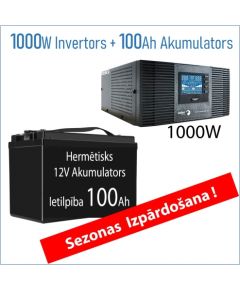 Komplekts: Profesionāls Invertors UPS apkures sistēmai 1000W + 12V 100Ah akum.