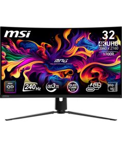 MSI MPG 321CURXDE QD-OLED - OLED-Monitor - Gaming - gebogen - 81.3 cm (32") (31.5" sichtbar) - 3840 x 2160 UHD @ 240 Hz - 1000 cd/m2 - 1500000:1 - DisplayHDR 400 True Black - 0.03 ms - 2xHDMI, DisplayPort, USB-C - Schwarz