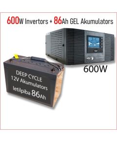 Komplekts ZZA Invertors 600W + dziļās izlādes GEL 12V 86Ah akumulators