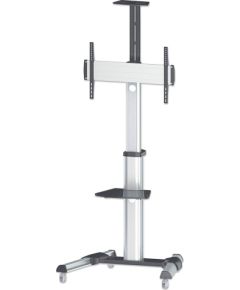 Manhattan TV & Monitor Mount, Trolley Stand, 1 screen, Screen Sizes: 37-65", Silver, VESA 200x200 to 600x400mm, Max 50kg, LFD, Lifetime Warranty