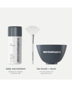 Smooth + Brighten Set Dermalogica: Daily Microfoliant, Exfoliating, Exfoliating Powder, 74 g + Masque Fan, Multi Face Brush + Dermalogica, Plastic Colour Mixing Bowl, Grey Unisex