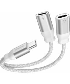 Swissten Textile USB-C Audio Charging Адаптер 2x USB-C 0.12m