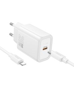 Сетевая зарядка Hoco N60 20W GaN USB-C + USB-C to Lightning cable 1.0m белая