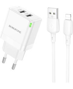 Charger Borofone BN15 10.5W 2xUSB-A + USB-A to Lightning cable 1.0m white