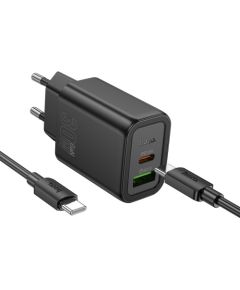 Charger Hoco N63 30W GaN USB-C/USB-A + USB-C to USB-C cable 1.0m black