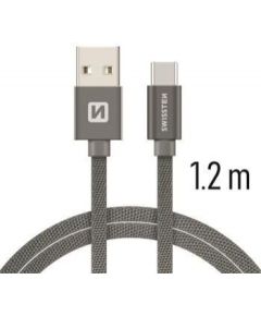 Swissten Textile Universāls Quick Charge 3.1 USB-C Datu un Uzlādes Kabelis 1.2m Pelēks