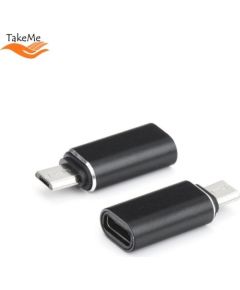 TakeMe Универсальный Micro USB коннектор папа на Type-C гнездо мама адаптер для кабеля Черный (OEM)