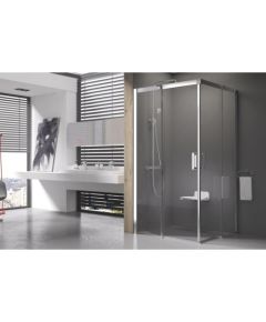 RAVAK MSRV4-100 dušas kabīne-stūris ar bīdāmām durvīm 100x100cm, kvadrāts, balts+stikls Transparent