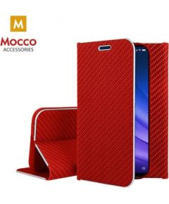 Mocco Carbon Leather Book Case Grāmatveida Maks Telefonam Apple iPhone X / XS Sarkans