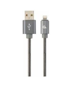 Gembird USB Male - Lightning Male Premium spiral metal 1m Metallic Grey