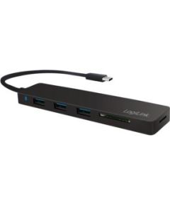 LOGILINK- Ultra-slim USB-C hub, 3 port + card reader, black