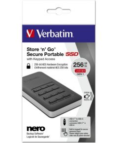 Verbatim External SDD 256GB Store & Go G1 2.5inch  USB3.1 Black Secure Portable