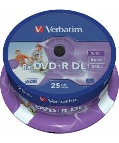 Matricas DVD+R DL Verbatim 8.5GB Double Layer 8x AZO Wide Printable non ID 25 Pack Spindle