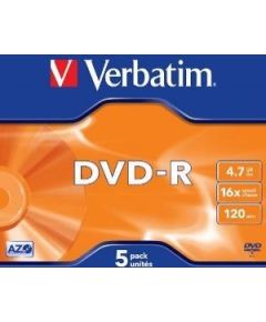 DVD-R Verbatim [ 5pcs, 4.7GB, 16x, jewel case, matte silver ]