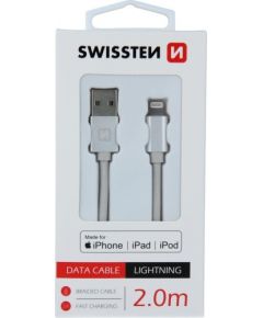 Swissten (MFI) Textile Fast Charge 3A Lightning (MD818ZM/A) Datu un Uzlādes Kabelis 2.0m Sudraba