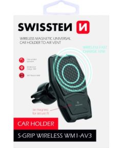 Swissten WM1-AV3 Air Vent Универсальный Держатель C Беспроводной Зарядкой + Micro USB Провод 1.2м Черный