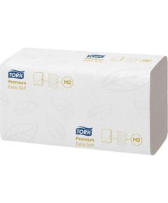Roku salvetes TORK Premium Interfold Extra Soft H2. 2 sl.,100 salvetes, 21.2 x 34 cm, baltā krāsā ar lapiņām
