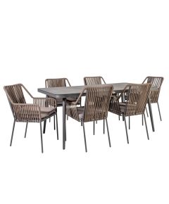 Садовая мебель ANDROS стол и 6 стульев (21174) 180x90xH75см, столешница: стекло, алюминиевая рама, цвет: серый