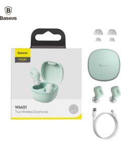 Baseus Encok WM01 Bluetooth 5.0 Bezvadu Hi-Fi Austiņas ar HD Mik un Uzlādes Maku Mint