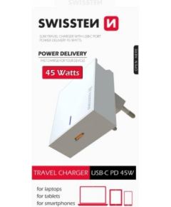 Swissten Premium 45W Tīkla Lādētājs USB-C PD 3.0: 5V / 3A / 9V / 2A, 12V / 1.5A Balts