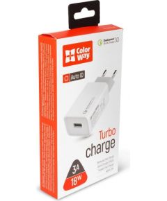 ColorWay AC Charger 1xUSB Quick Charge White, 1 m, 100-240 V, 18 W