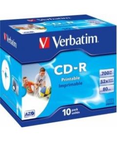 Verbatim Matricas CD-R AZO Vebratim 700MB 52x Printable Jewel Cased 10 Pack