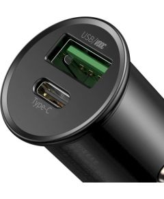 Baseus CCYS-C01 Auto Lādētājs USB-C / USB / 3A / 30W / Quick Charge 3.0 Melna