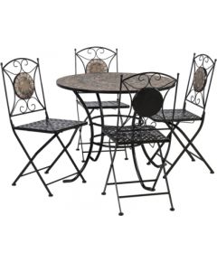 Dārza mēbeļu komplekts MOSAIC galds un 4 krēsli (38666), mozaīkas flīzes: tumši pelēkas, metāla rāmis, krāsa: melns