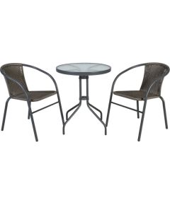 Balkona komplekts BISTRO galds un 2 krēsli (20563) D60xH70cm, galda virsma: caurspīdīgs rūdīts viļņots stikls