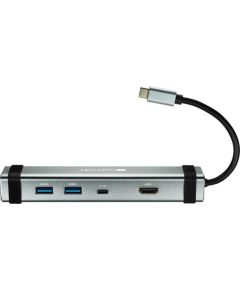 Canyon Multiport Docking Station with 4 ports:1*Type C male+1*Type C female+2*USB3.0+1*HDMI, Input 100-240V, Output USB-C PD 5-20V/3A&USB-A 5V/1A, cabel 0.12m, Space grey, 150.8*33.7*24mm, 0.112kg