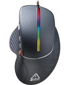 Canyon Wired High-end Gaming Mouse with 6 programmable buttons, sunplus optical sensor, 6 levels of DPI and up to 6400, 2 million times key life, 1.65m Braided USB cable,Matt UV coating surface and RGB lights with 7 LED flowing mode, size:123*81*53mm, 150