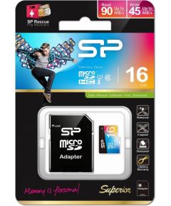 Silicon Power карта памяти microSDHC 16GB Superior UHS-I U1 + адаптер