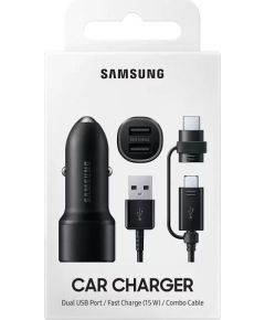 Samsung EP-LN920 Universāls 2A 15W Divu USB Ātrs Auto Lādētājs un Type-C Datu un Uzlādes kabelis Melns (EU Blister)