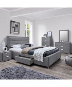 Кровать CAREN 160х200см, с 4-ящиками, без матраса, обивка из мебельного текстиля, цвет: серый