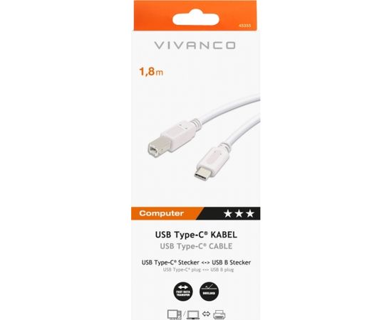 Vivanco cable USB-C - USB-B 1.8m, white (45355)