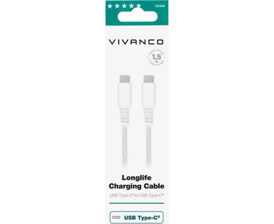 Vivanco кабель USB-C - USB-C LongLife Charging 1.5 м, белый (62398)