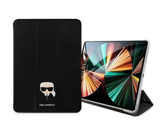 Karl Lagerfeld Saffiano KLFC12OKHK Grāmatveida Maks Planšetdatoram Apple iPad 12.9" Pro 2021 Melns