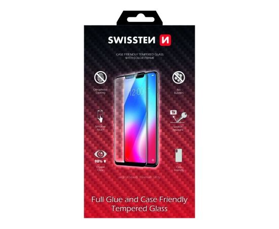 Swissten Full Face 5D Tempered Glass Aizsargstikls Pilnam Ekrānam Apple iPhone 13 Pro Max Melns