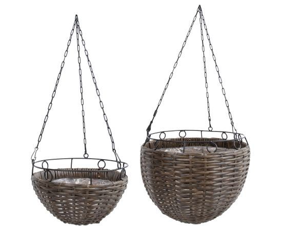 Подвесное кашпо WICKER 2шт D30xH27 / 60cм, D25xH15 / 58cм, тёмно-коричневый