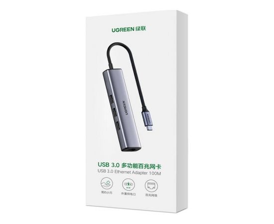 Hub UGREEN CM473 Type C to 3x USB 3.0 + 1x RJ45 (gray)