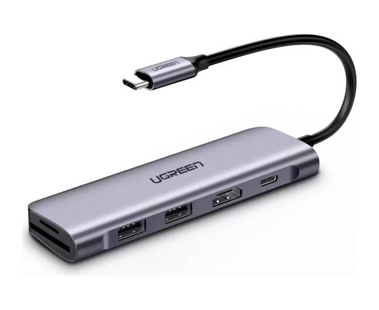 UGREEN CM195 Hub adapter 6 in 1 USB-C to 2x USB 3.0, HDMI, SD/microSD, 100W (gray)