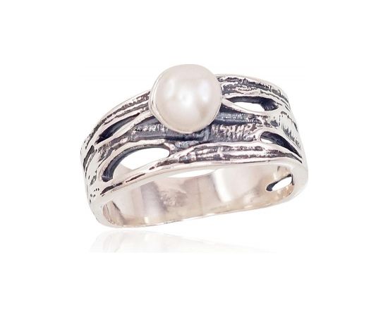 Серебряное кольцо #2101570(POx-Bk)_PE, Серебро	925°, оксид (покрытие), Жемчуг , Размер: 19, 4.5 гр.