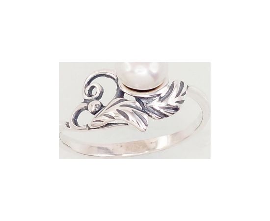 Серебряное кольцо #2101568(POx-Bk)_PE, Серебро	925°, оксид (покрытие), Жемчуг , Размер: 17, 1.8 гр.