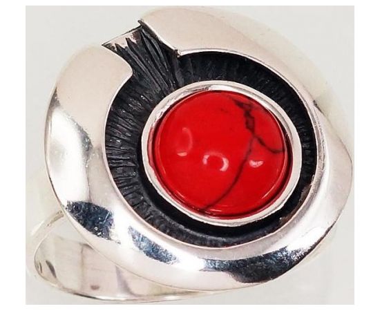 Серебряное кольцо #2100932(POX-BK)_COX, Серебро	925°, оксид (покрытие), Коралл (Имитация) , Размер: 18, 5.1 гр.