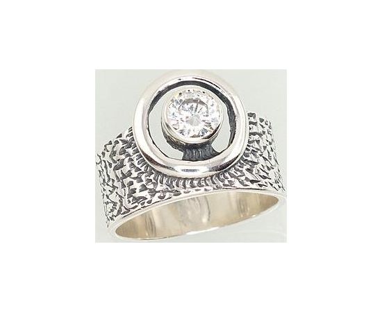 Серебряное кольцо #2101208(POX-BK)_CZ, Серебро	925°, оксид (покрытие), Цирконы , Размер: 17, 7 гр.
