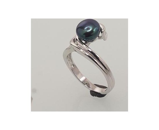 Серебряное кольцо #2101457(PRH-GR)_PE-BK, Серебро	925°, родий (покрытие),  Жемчуг , Размер: 16.5, 3.4 гр.