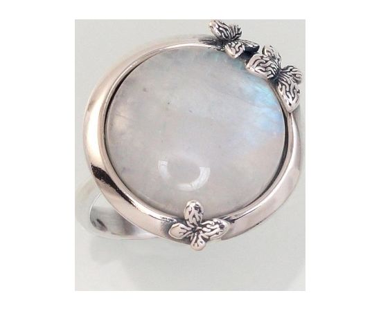 Серебряное кольцо #2101449(POX-BK)_MS, Серебро	925°, оксид (покрытие), Лунный камень , Размер: 21, 6.1 гр.