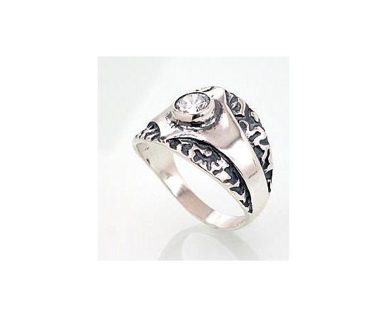 Серебряное кольцо #2101402(POX-BK)_CZ, Серебро	925°, оксид (покрытие), Цирконы , Размер: 17, 4.3 гр.
