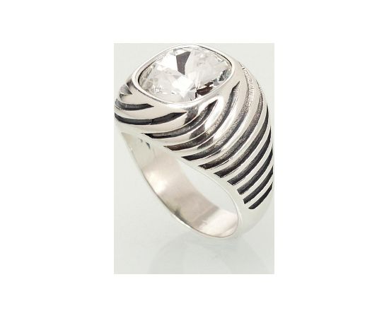 Серебряное кольцо #2101209(POX-BK)_SV, Серебро	925°, оксид (покрытие), Кристаллы swarovski , Размер: 17, 7.8 гр.