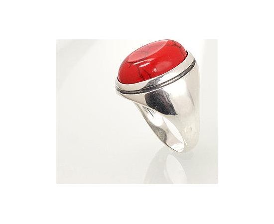 Серебряное кольцо #2101192(POX-BK)_COX, Серебро	925°, оксид (покрытие), Коралл (Имитация) , Размер: 18.5, 8 гр.